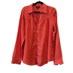Lands' End 100% Linen Women's Coral Button-Down Shirt Medium